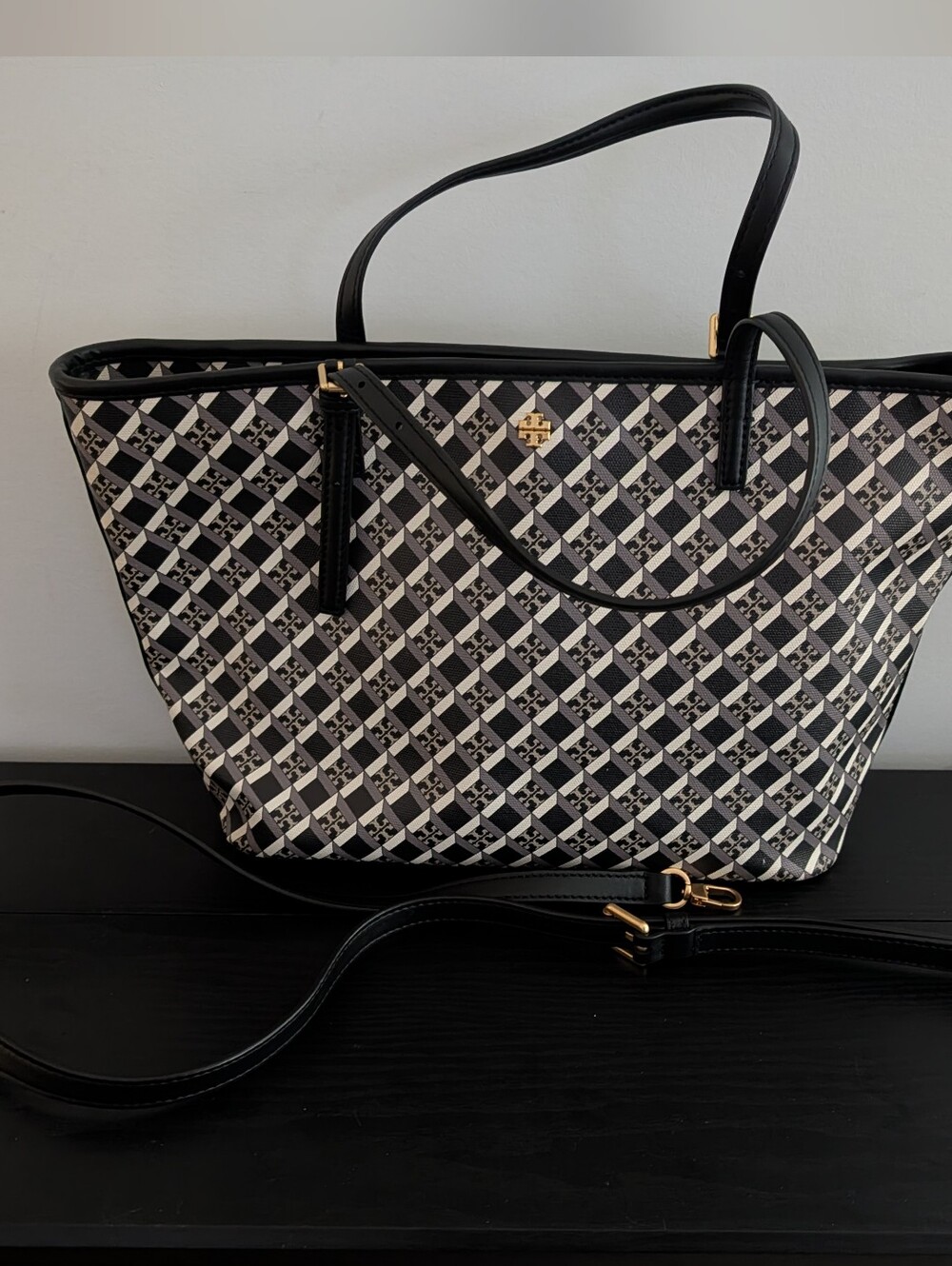Tory Burch Black and White Patterned Handbag